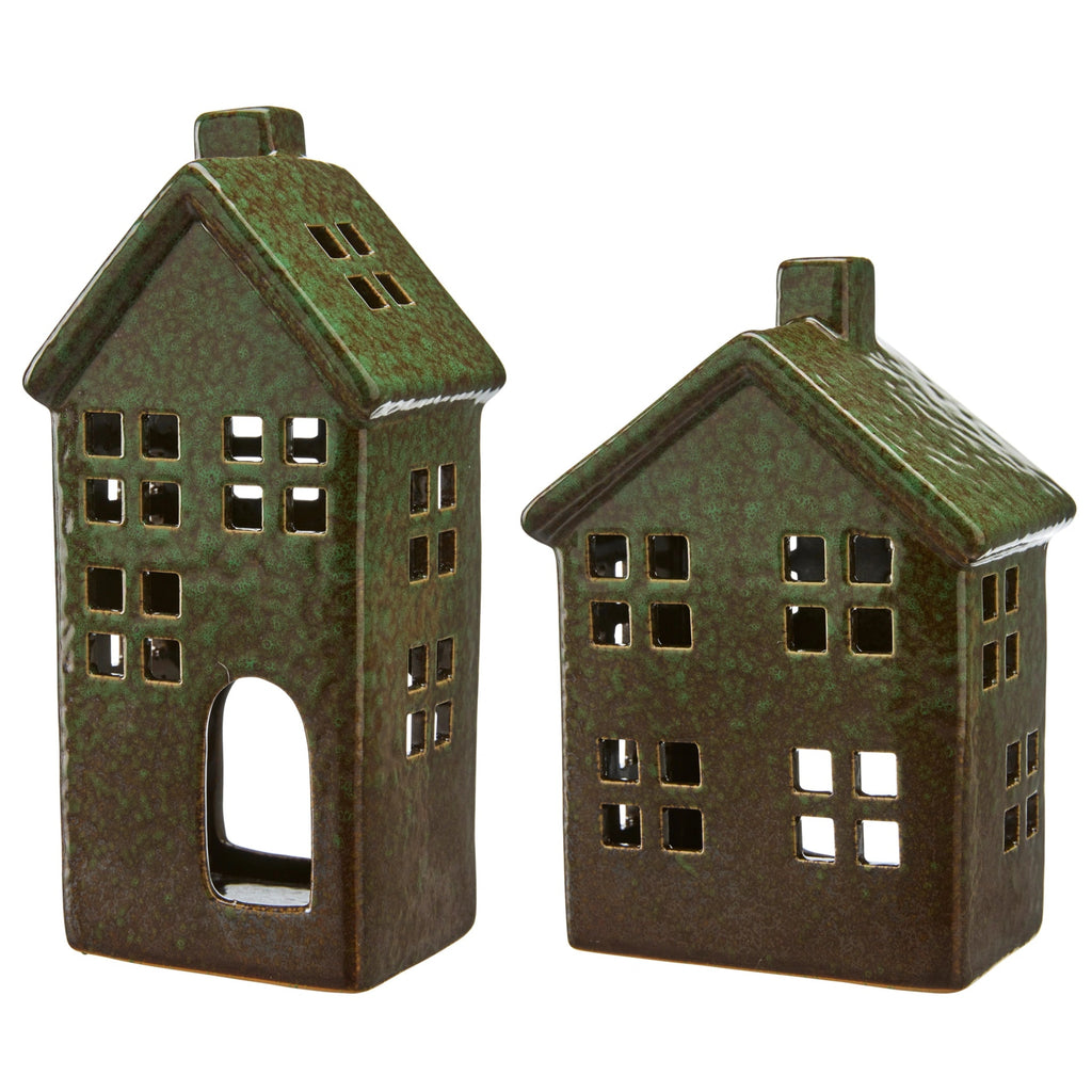 Set of Two Porcelain Green Melange Houses 17cm | Annie Mo's