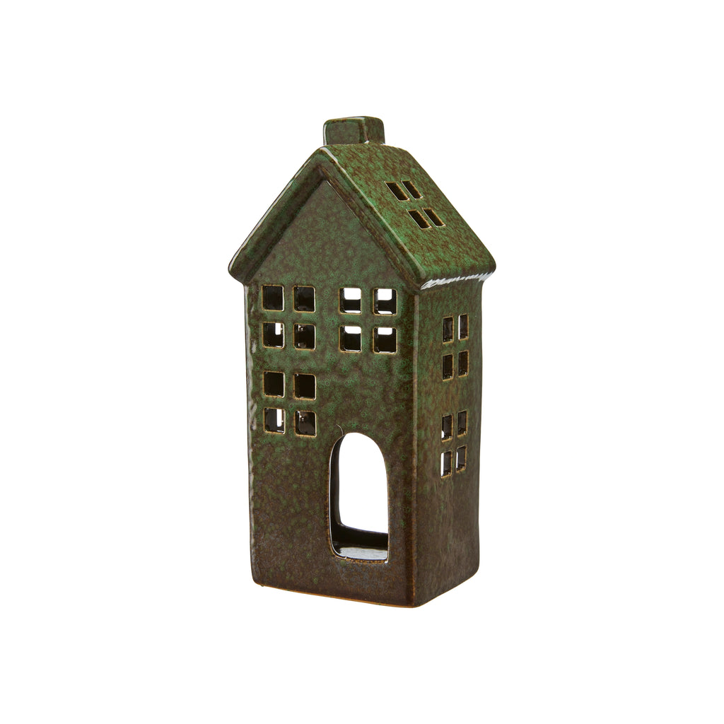 Tall Porcelain Green Melange Houses 17cm