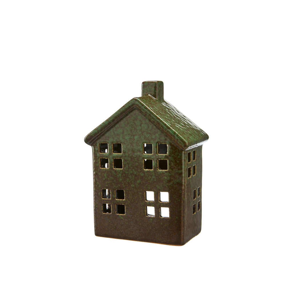 Small Porcelain Green Melange Houses 14cm