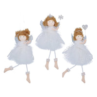 Three Assorted Fabric Fairies with White Dress and Silver Wings 21cm