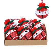 Box of Six Red and White Bells with Fabric Holly | Annie Mo's
