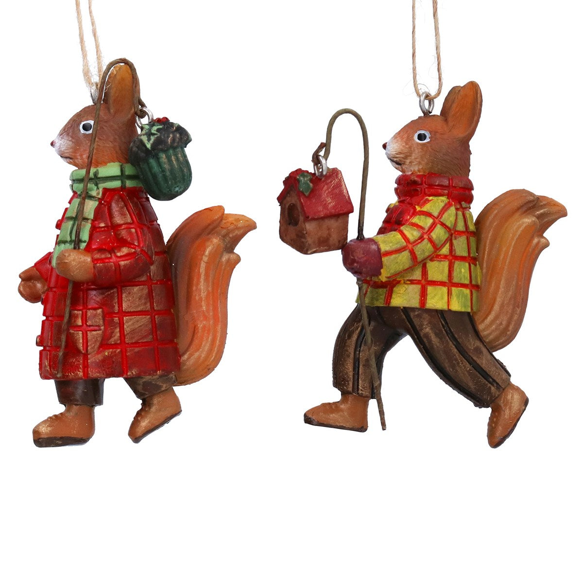 Resin Squirrel, 9cm - Mr or Mrs in Plaid