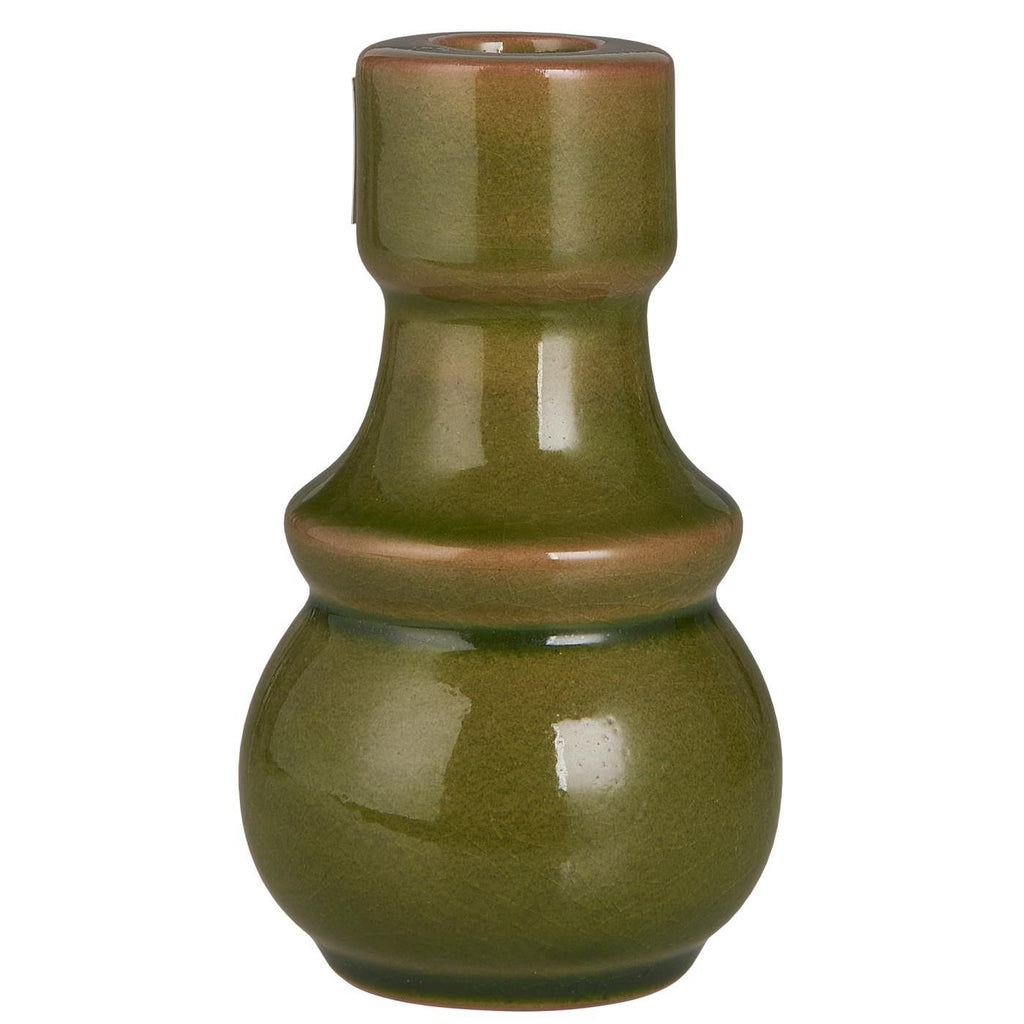 Torino Glazed Moss Green Dinner Candle Holder 13cm