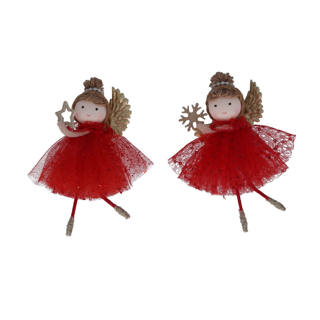 Two Assorted Fairy with Burgundy Dress/Star/Snowflake 13cm | Annie Mo