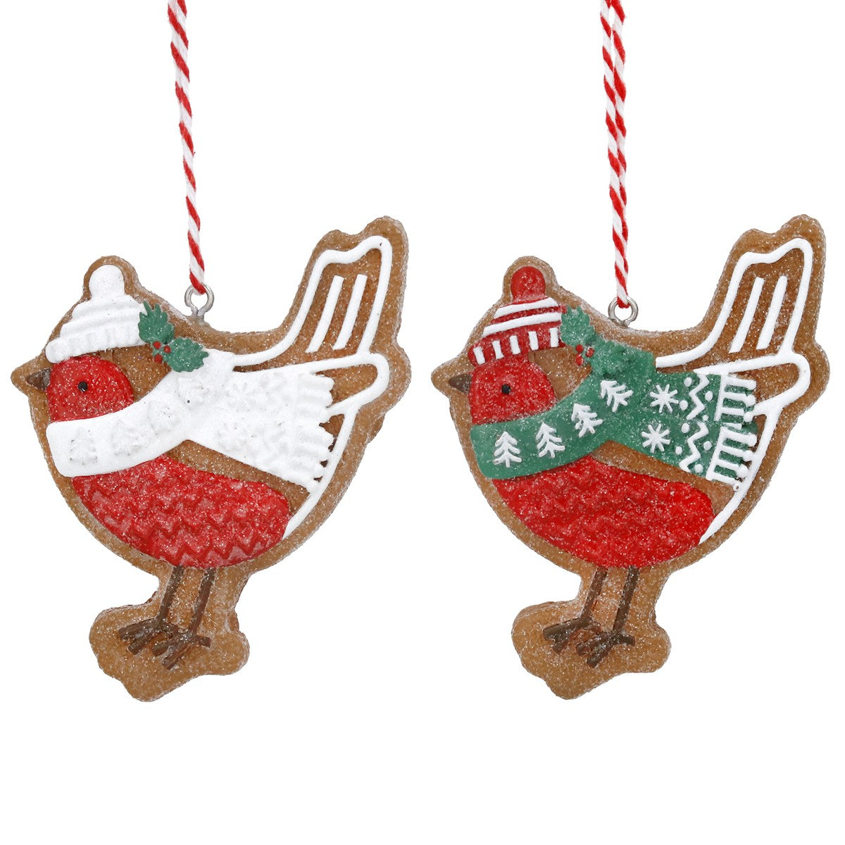 Resin Hanging Dressed Gingerbread Robin 8cm - Style Choice