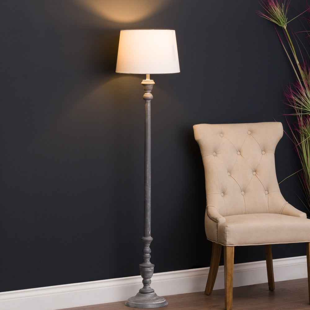 Neutral Washed Wood Floor Lamp with Shade 155cm