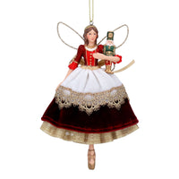 Red and Green Velvet and Golden Lace Fairy Nutcracker 14cm | Annie Mo