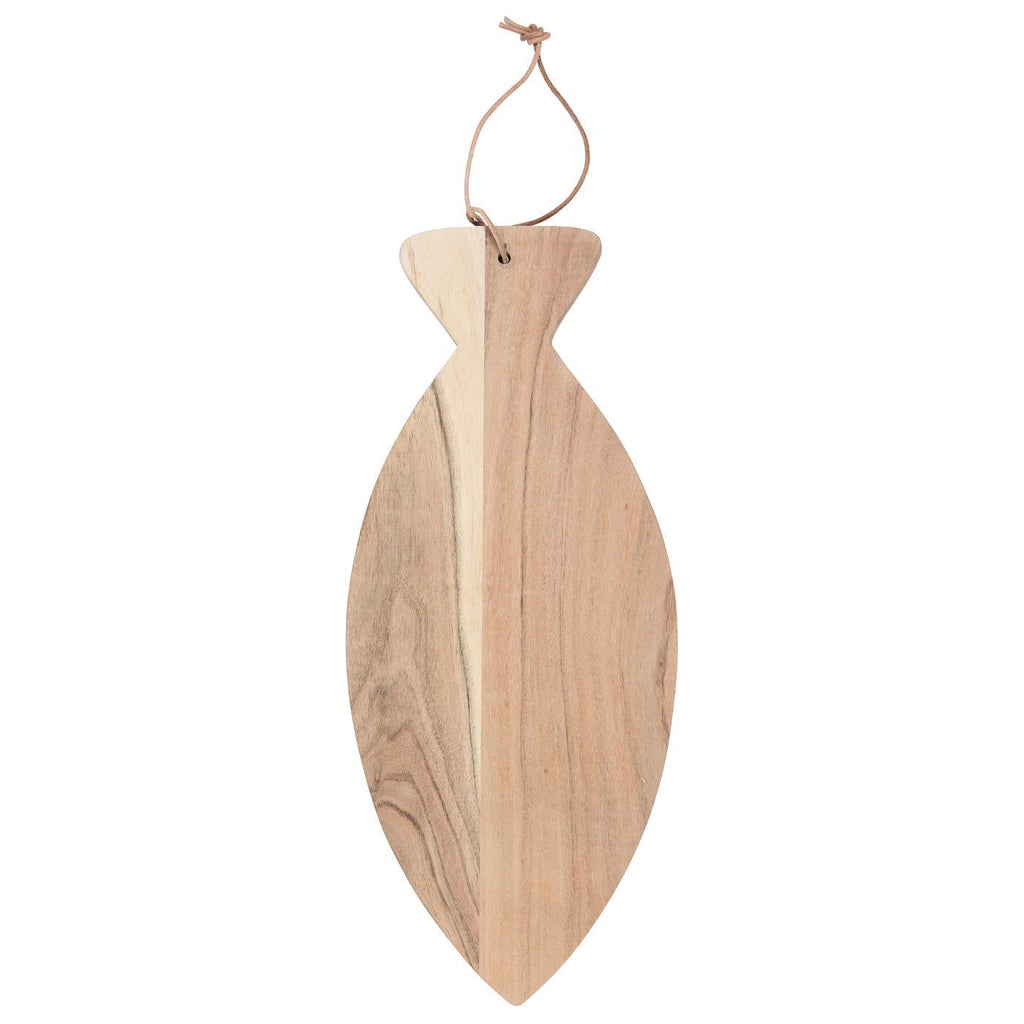 Cutting Board with Leather String Oblong Fish Acacia Wood 47cm