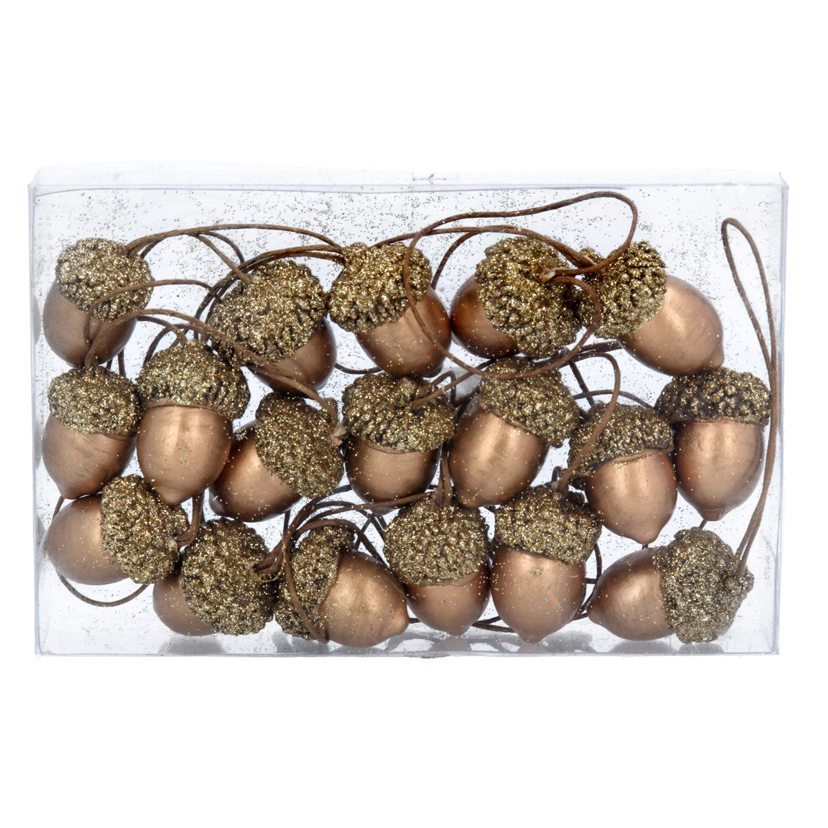 Box/18 Wood Hanging Dec 10cm - Copper Sparkling Acorn | Annie Mo's