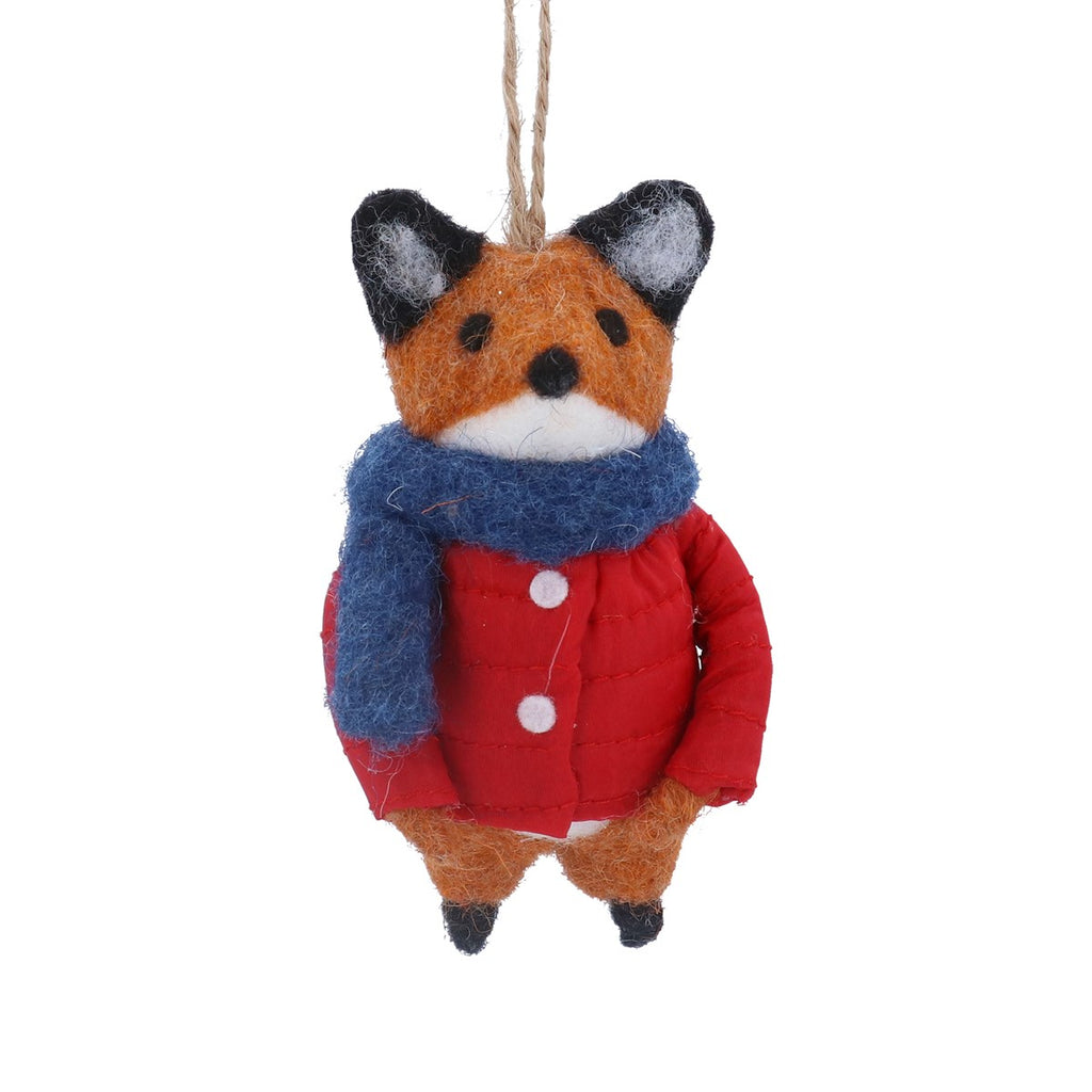 Fox with Red Coat and Blue Scarf 10cm | Annie Mo's
