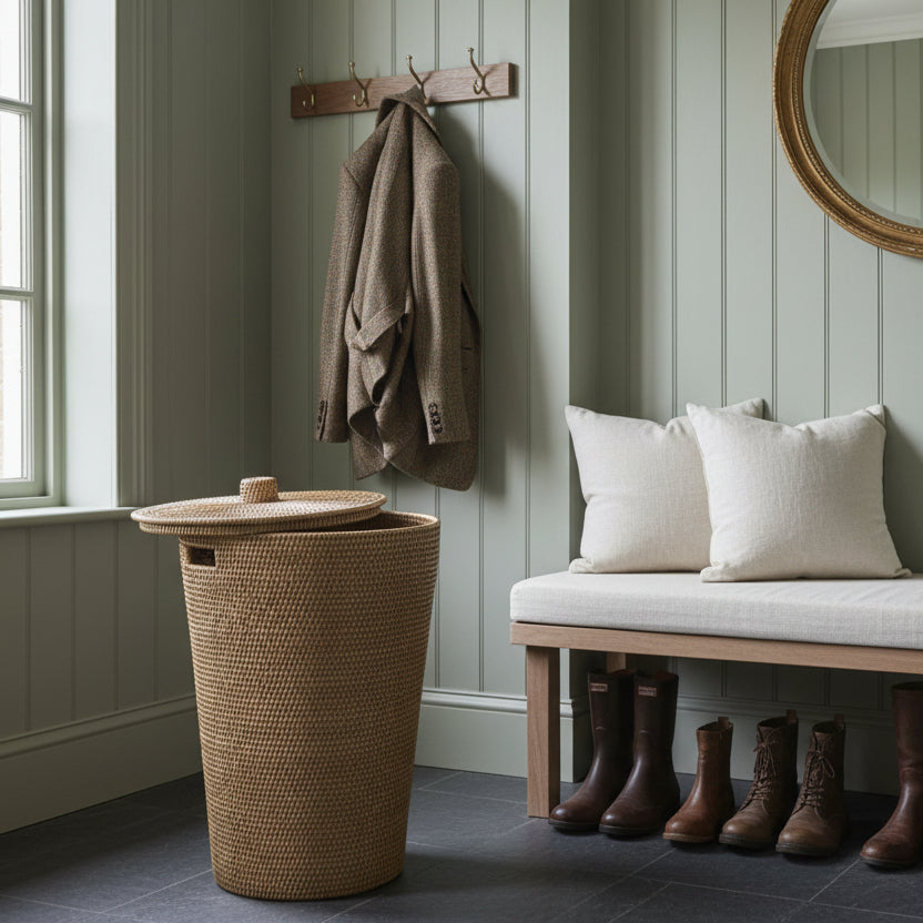 Artisan Weave Laundry Basket with Lid 65cm - Nude Wash