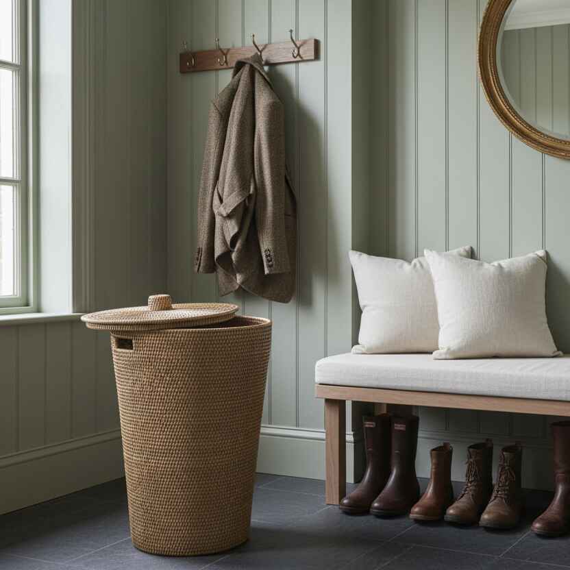 Artisan Weave Laundry Basket with Lid 65cm - Nude Wash