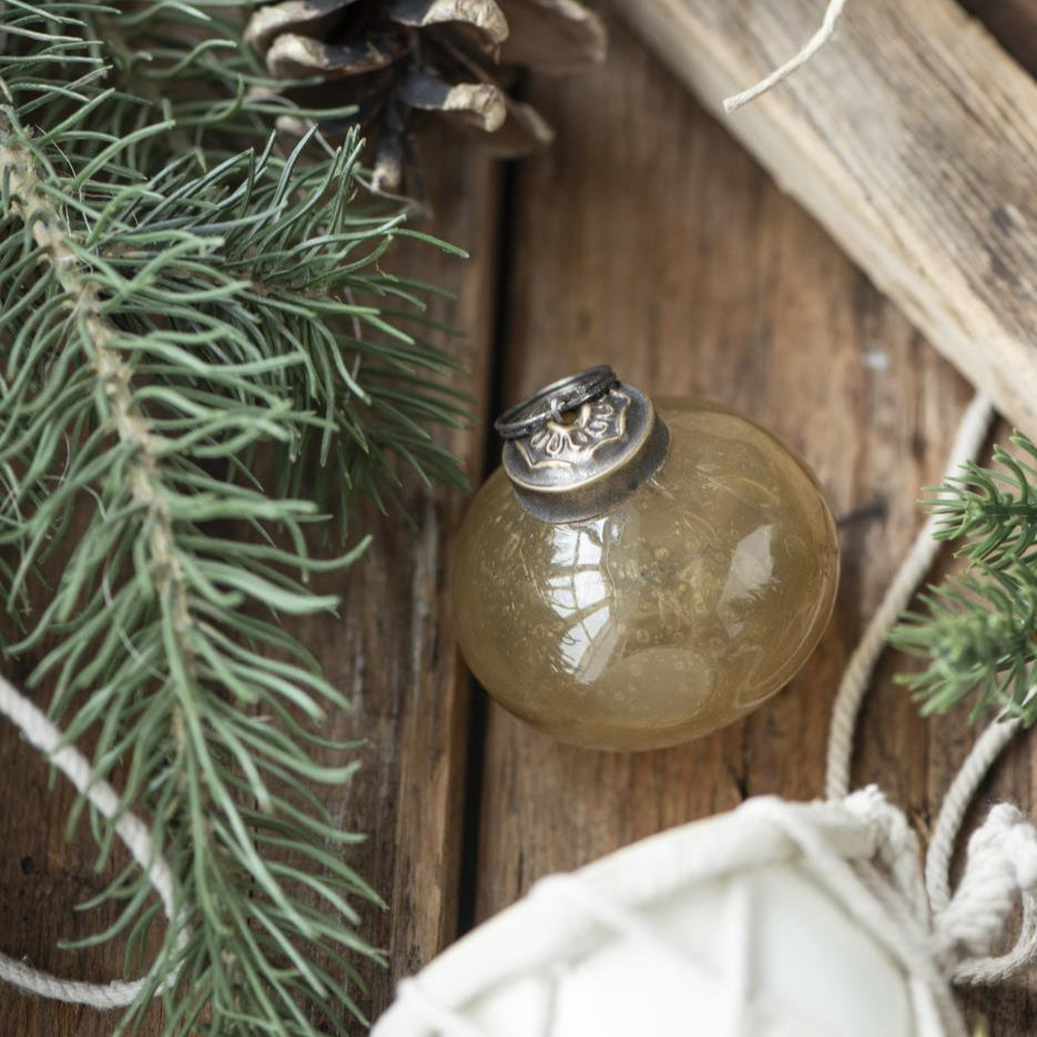 Bag with Eight Mini Honey Glass Baubles 4cm