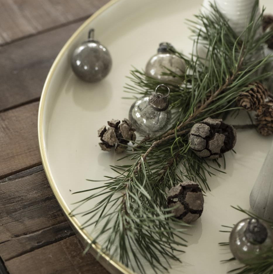 Bag with Eight Mini Grey Glass Baubles 4cm