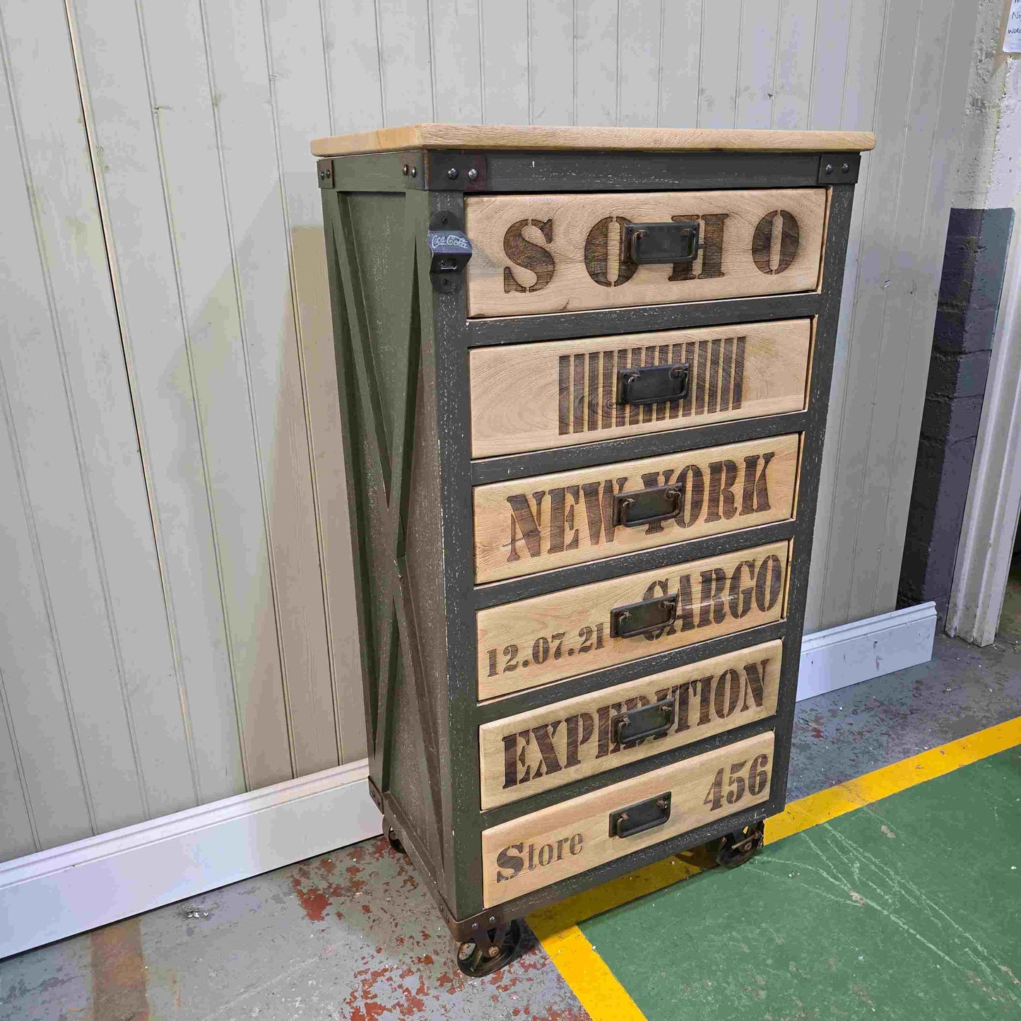 Soho Six Drawer Tall Chest on Wheels - CLEARANCE