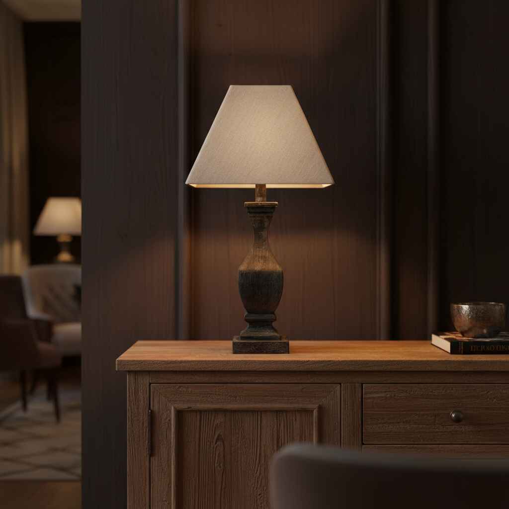 Inca Fluted Wooden Table Lamp with Shade 53cm | Annie Mo's