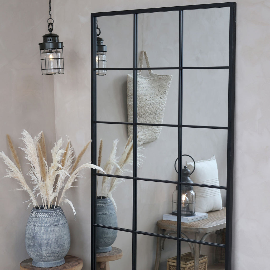 Factory Mirror in Antique Black Metal 180cm