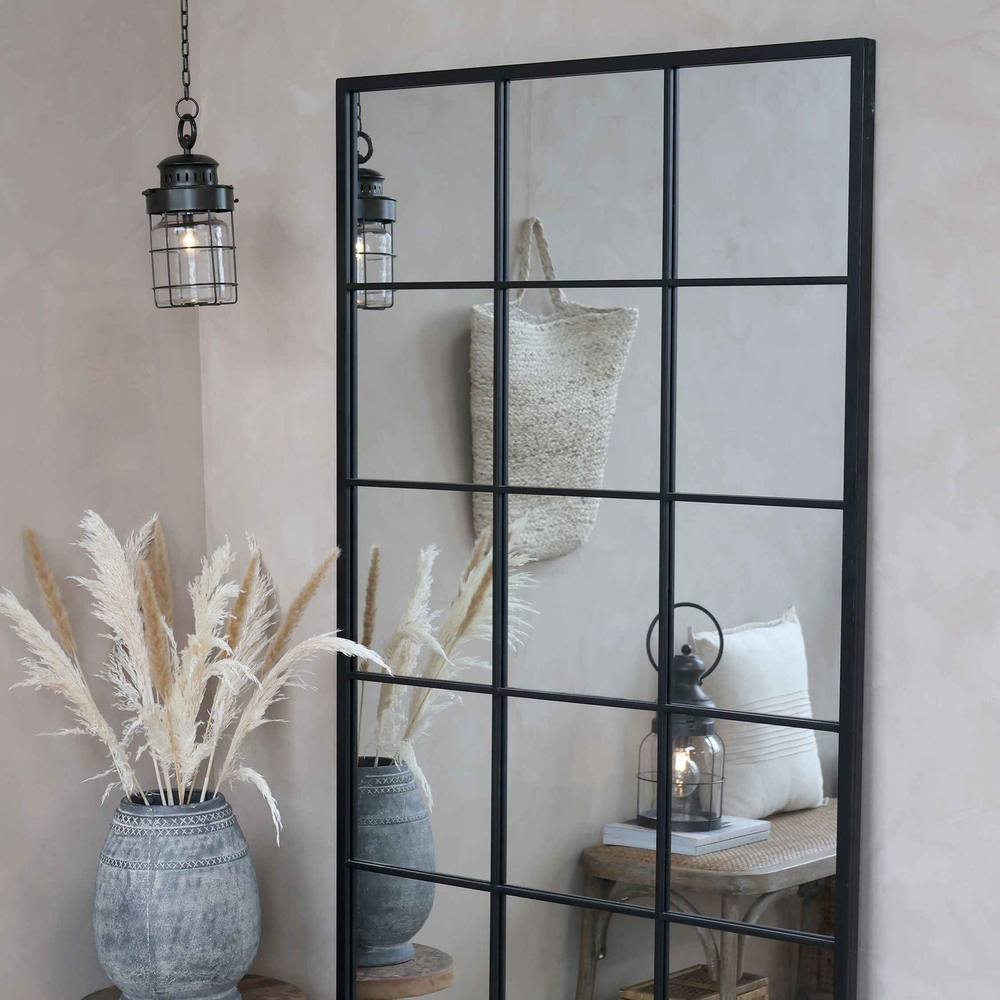 Factory Mirror in Antique Black Metal 180cm-B