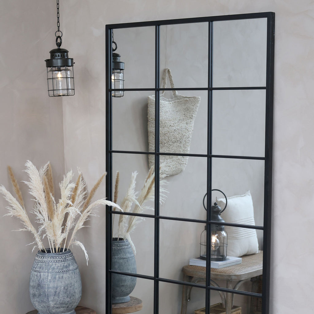 Factory Mirror in Antique Black Metal 180cm