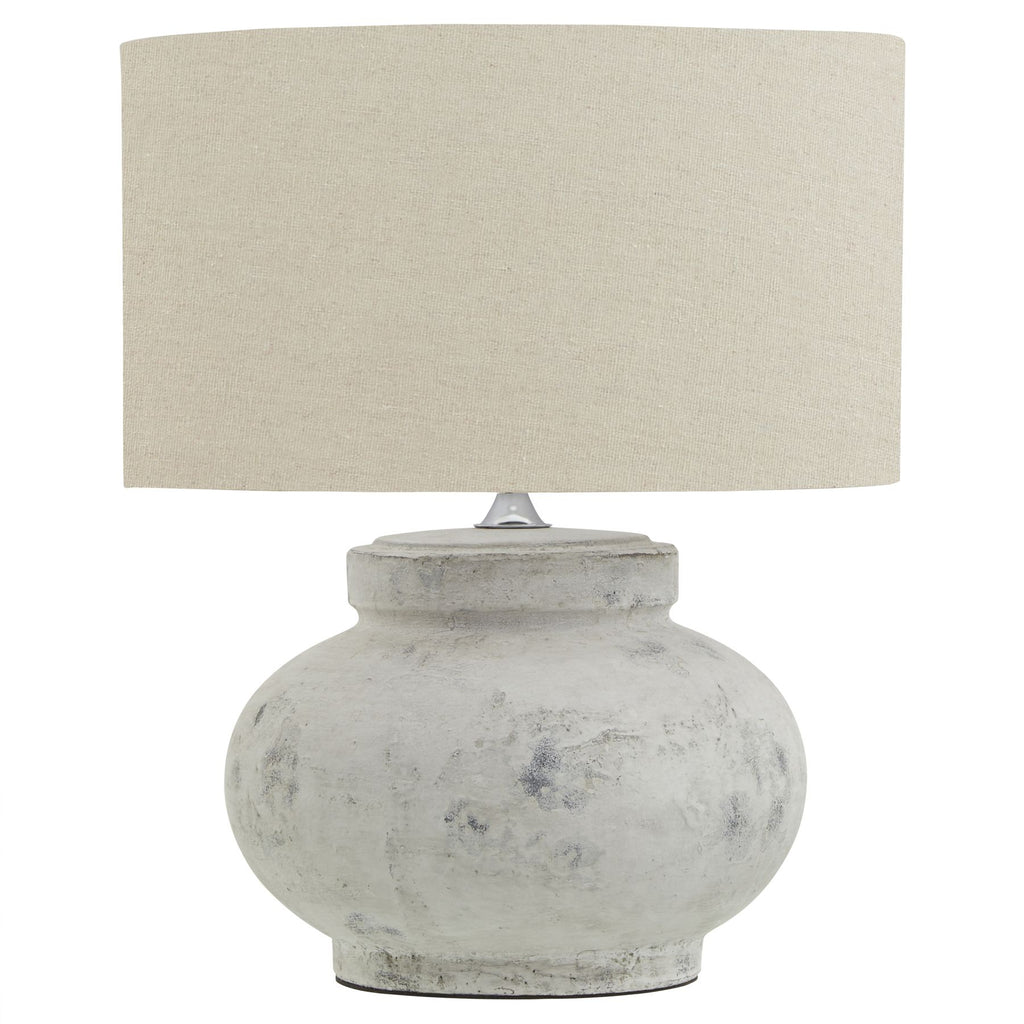 Darcy Antique White Squat Table Lamp With Linen Shade 50cm