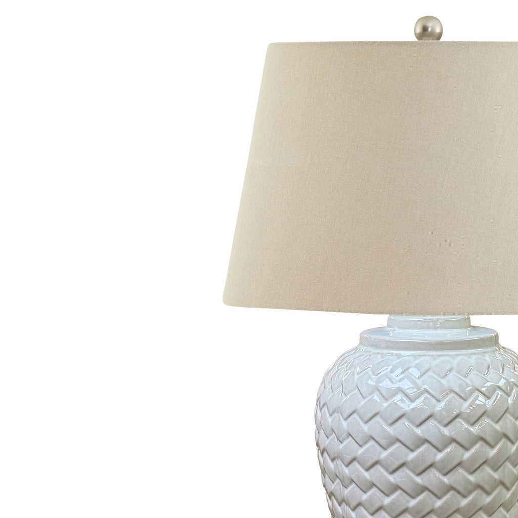 Woven Ceramic Table Lamp With Linen Shade 70cm