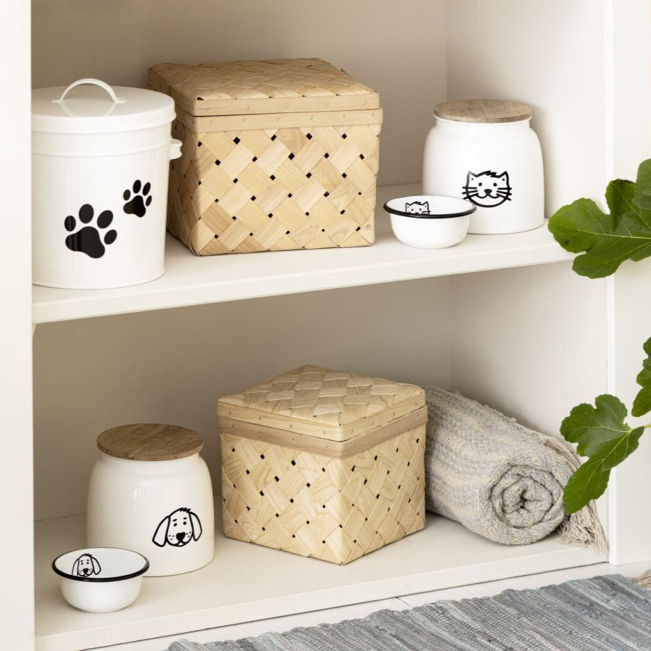 Canister for Dog Food White with Wooden Lid 2.2 litre