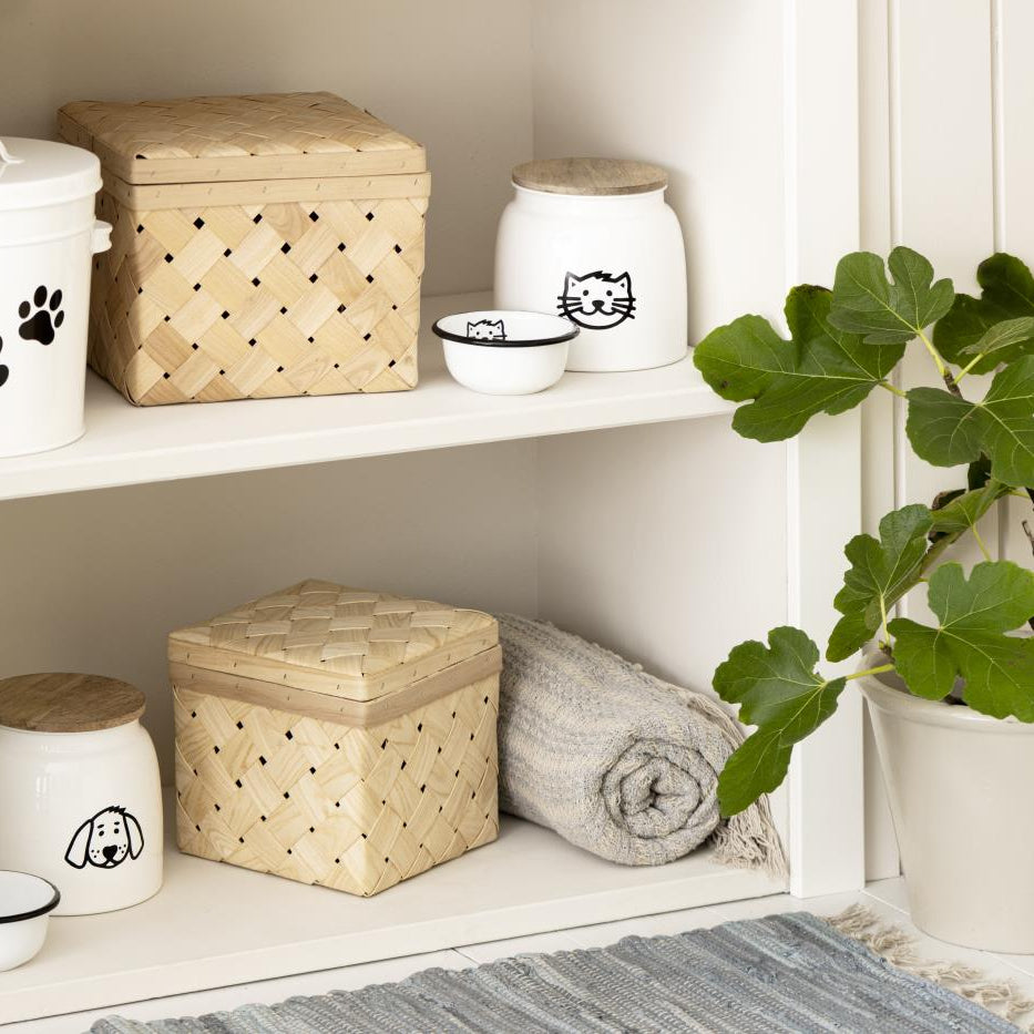 Canister for Cat Food White with Wooden Lid 2.2 litre