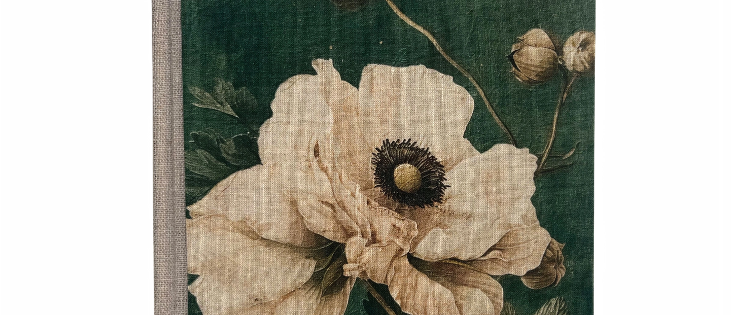 "Vintage Anemone" Handmade Linen Hardcover Notebook | Diary