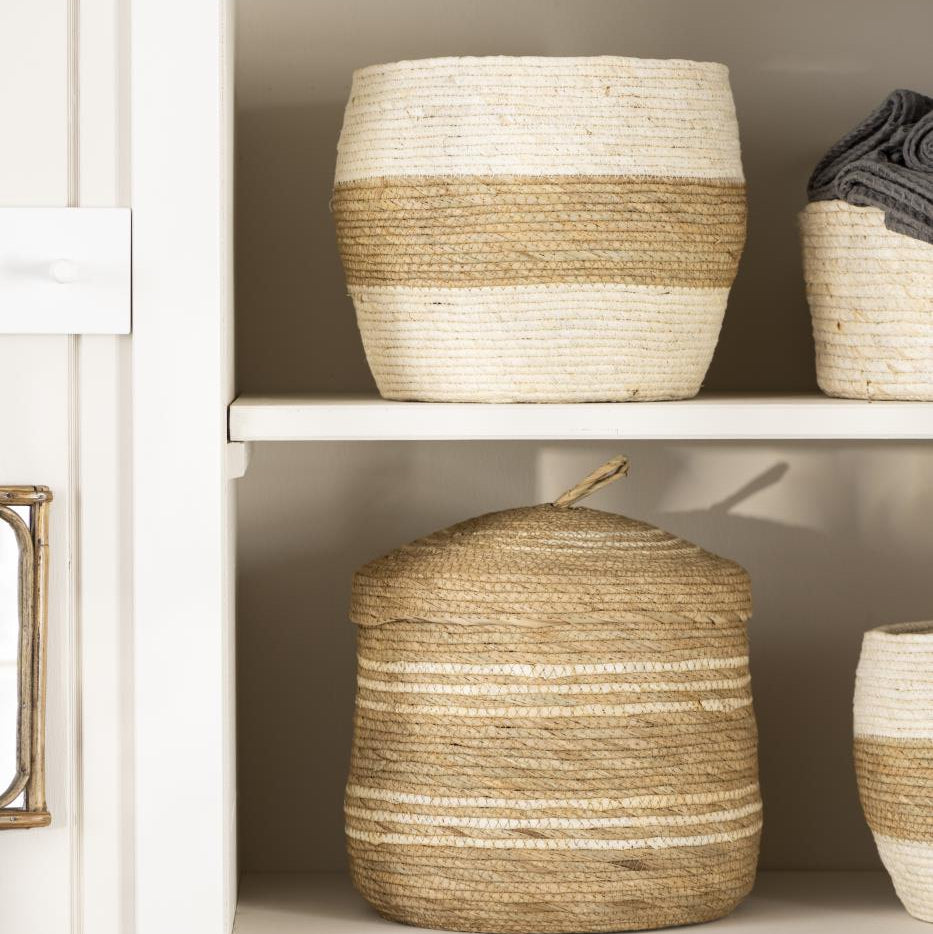 Set of Three Cream and Natural Stripe Corn Baskets | Annie Mo's D