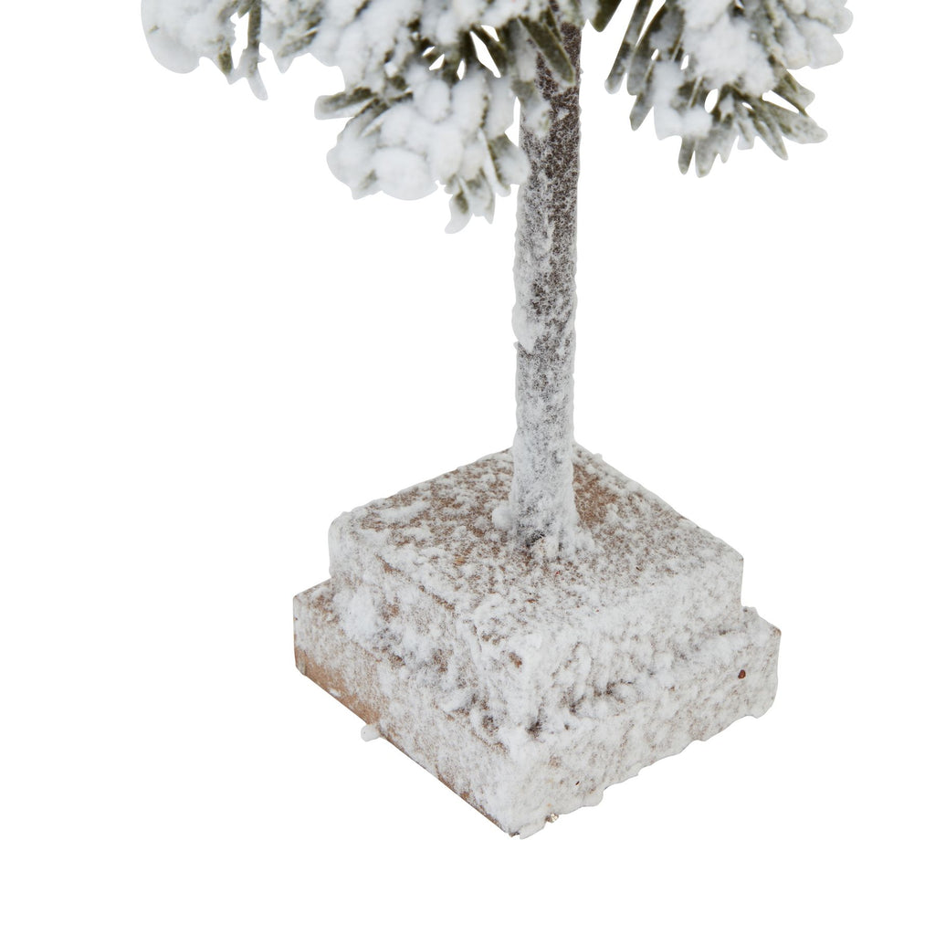 Small Snowy Cedar Tree On Wood Block 30cm