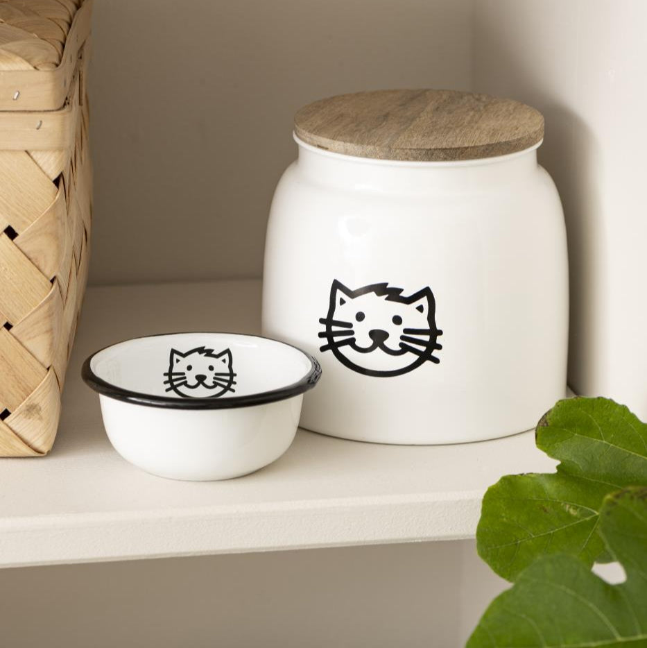 Canister for Cat Food White with Wooden Lid 2.2 litre