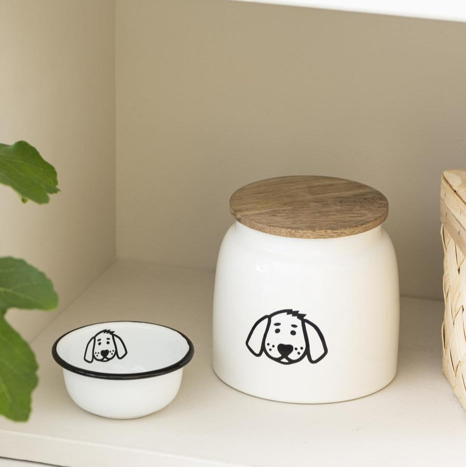 Canister for Dog Food White with Wooden Lid 2.2 litre