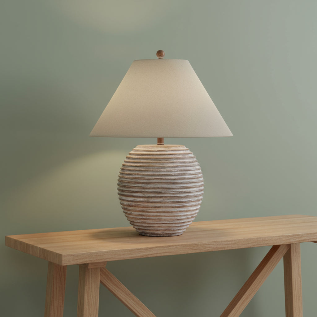 Saturn Ceramic Table Lamp With Linen Shade 71cm | Annie Mo's