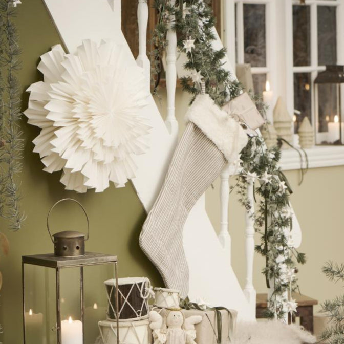 Christmas Stocking in Brown Stripe with Faux Fur Trim 5ocm