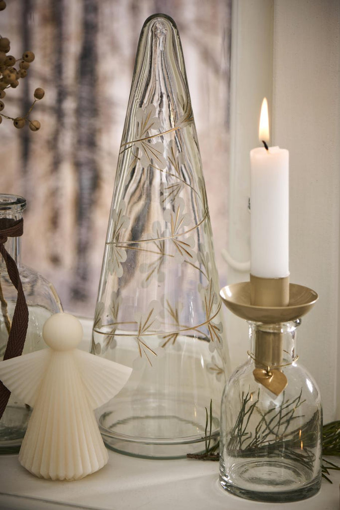 Gold Flowers Engraved Clear Glass Christmas Tree 28cm | Annie Mo's B