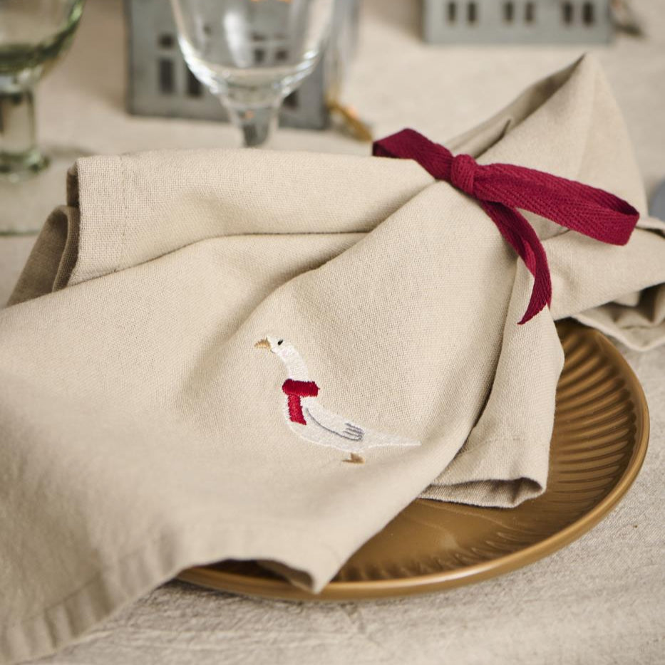 Goose Motif Linen Coloured Napkin 40x40cm