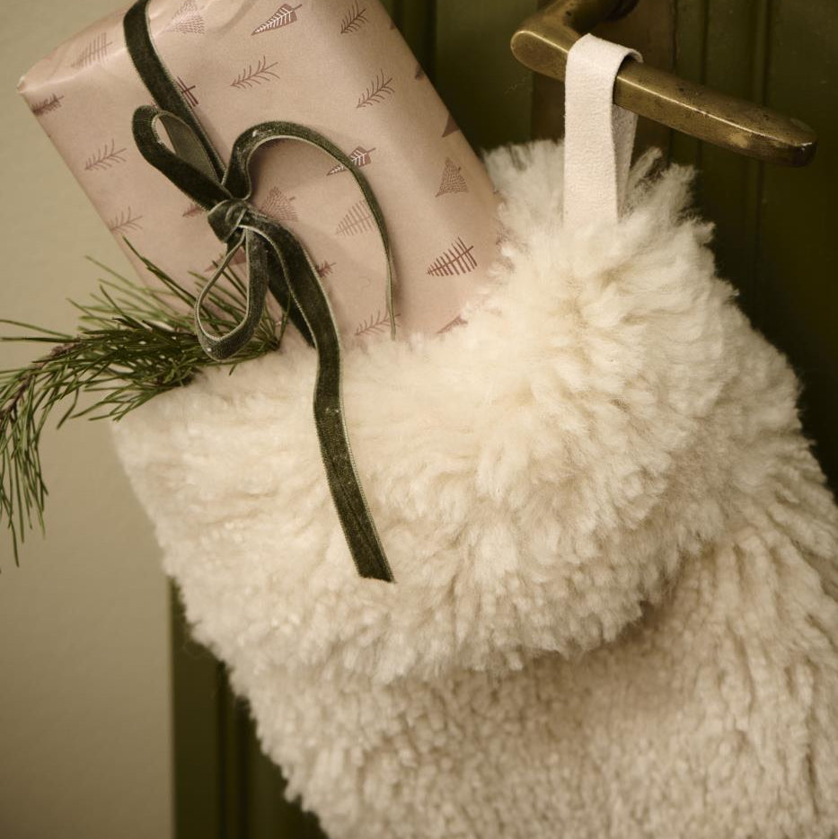 Christmas Stocking in Cream Sheep Skin 55cm