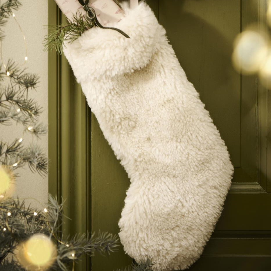 Christmas Stocking in Cream Sheep Skin 55cm