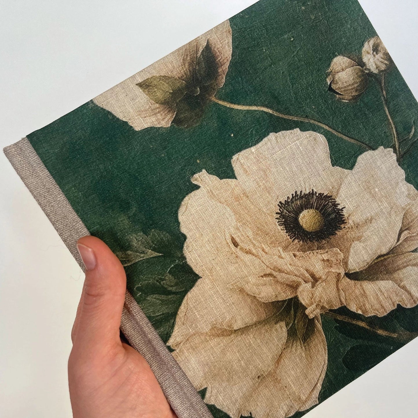 "Vintage Anemone" Handmade Linen Hardcover Notebook | Diary | Annie Mo's