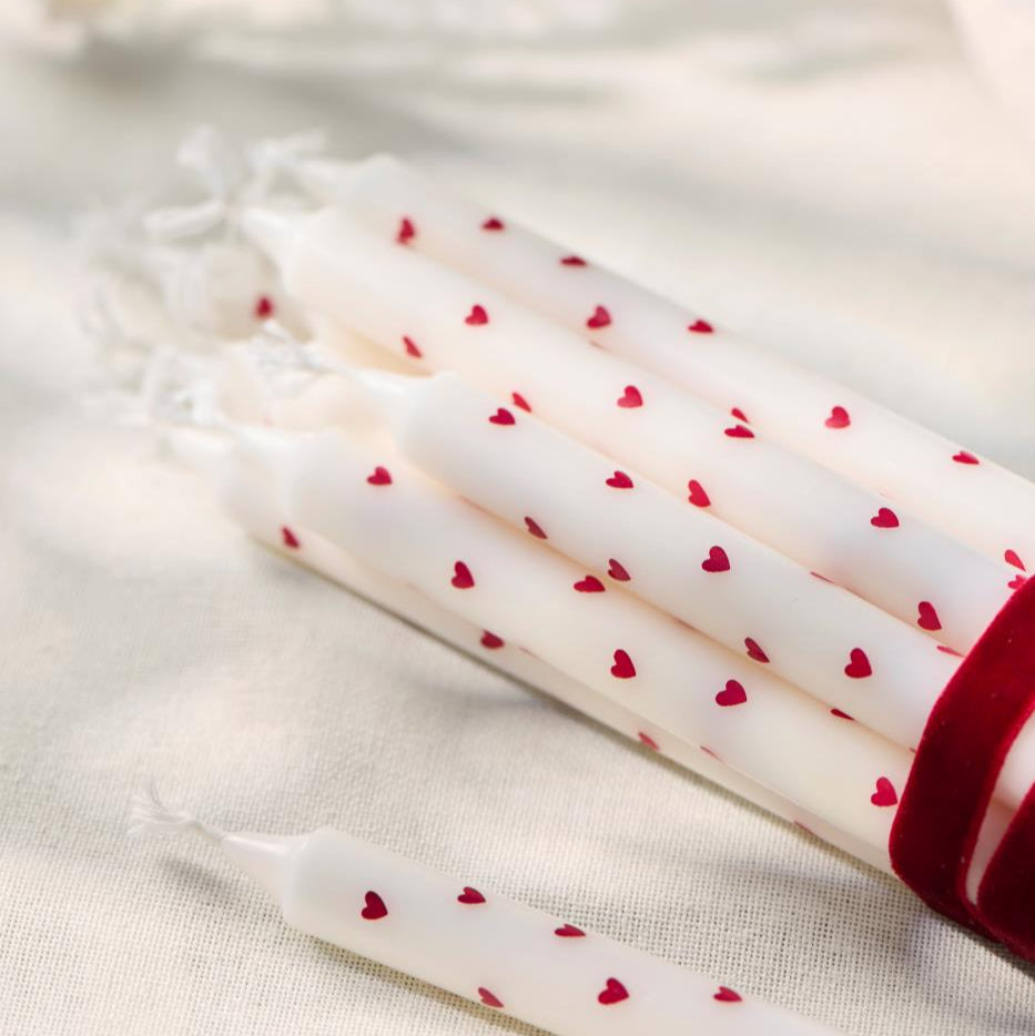 Red Hearts Taper Candle 20cm