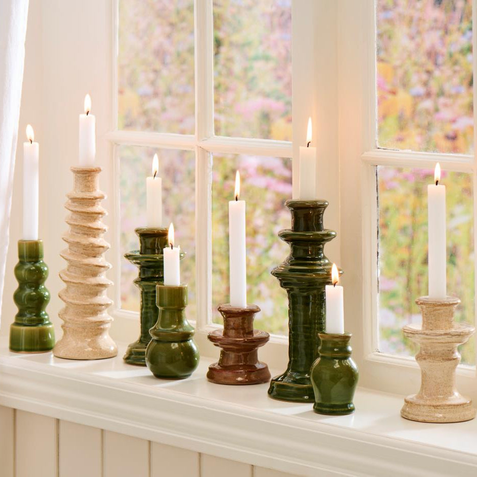 Glazed Moss Green Dinner Candle Holder 10cm | Annie Mo's C