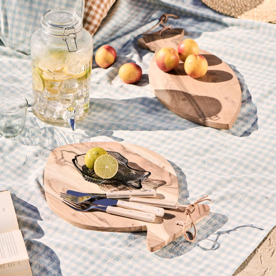 Cutting board with Leather String Round Fish Acacia Wood 40cm