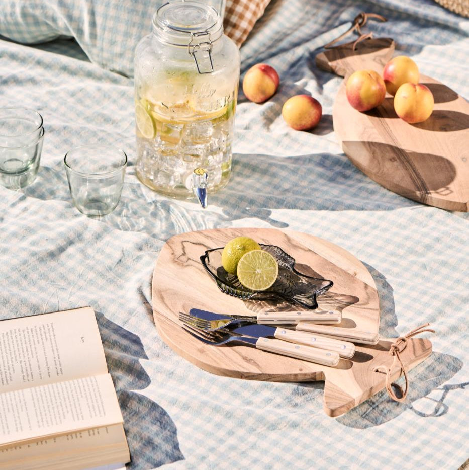 Cutting board with Leather String Round Fish Acacia Wood 40cm