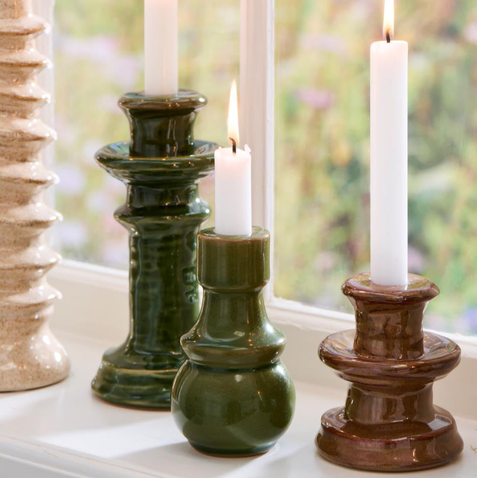 Brown Squat Stoneware Candle Holder for Dinner Candles