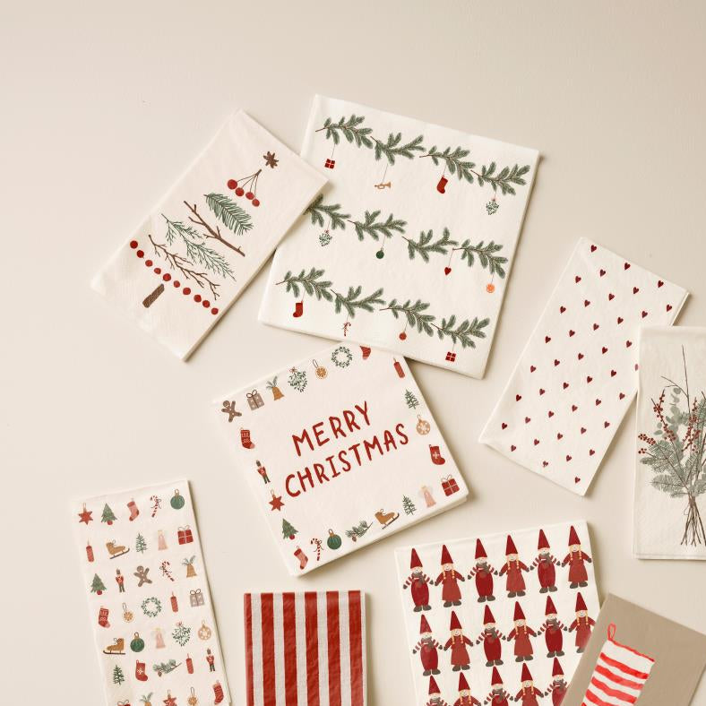 16 Paper Napkins - Hearts 40cm