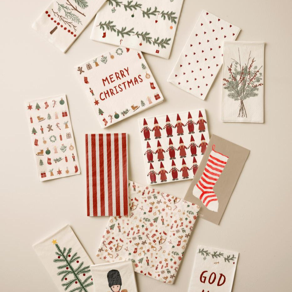 16 Paper Napkins - Red Stripe 40cm