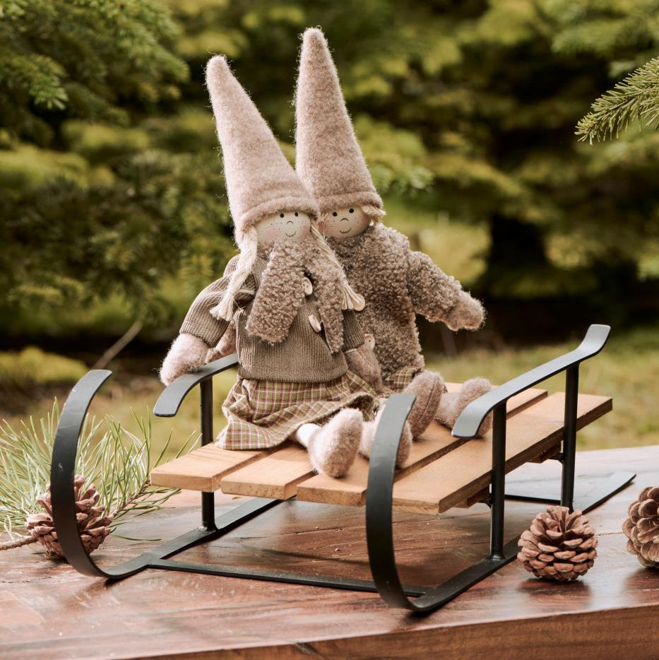 Small Decorative Black Metal and Wooden Sledge 50cm