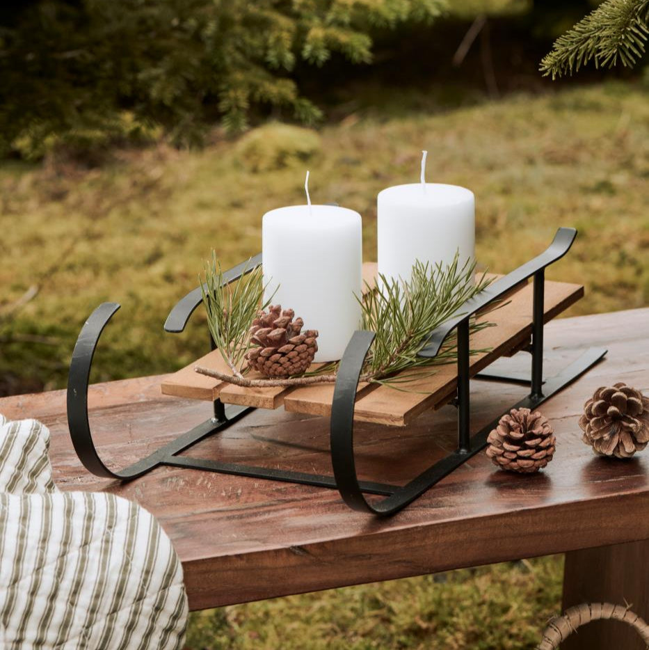 Small Decorative Black Metal and Wooden Sledge 50cm