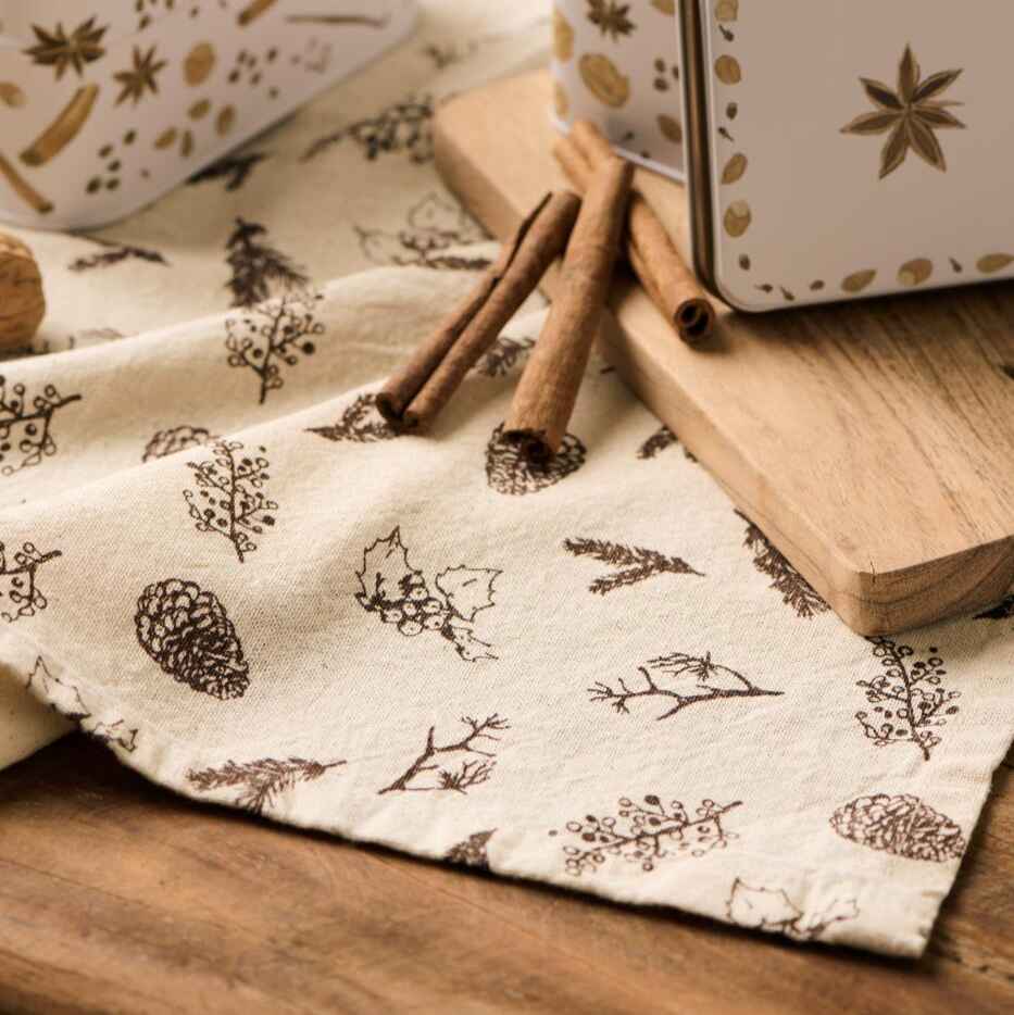 Tea Towel with Brown Cones and Twigs