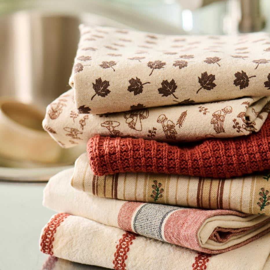 Brown Leaves Motif Tea Towel